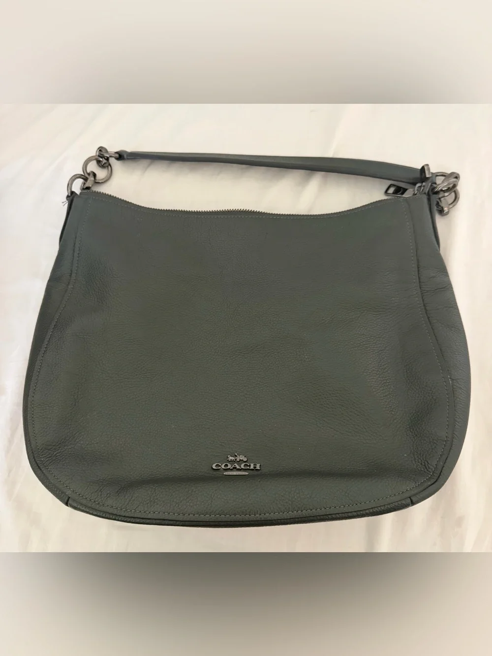 Coach gunmetal gray Pebbled Leather Chelsea Hobo with Chain-Link Strap